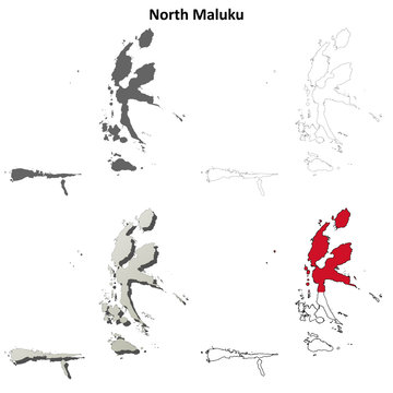North Maluku blank outline map set