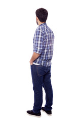 Naklejka premium Back view of young casual man, isolated on white background