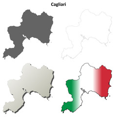 Cagliari blank detailed outline map set