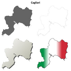 Fototapeta premium Cagliari blank detailed outline map set