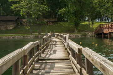 Fototapeta na wymiar the swinging bridge on the water