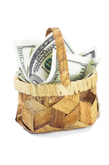 basket with dollars