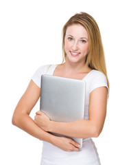 Young Woman hold with laptop