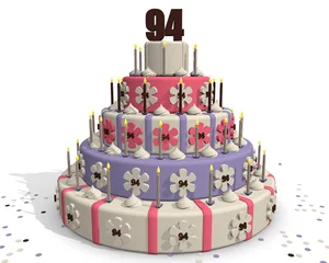 Deurstickers roze met lila taart met cijfer 94 © emieldelange