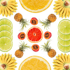 Collage of exotic fruit isolated on white