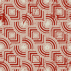 Retro geometric seamless background, vintage vector repeat patte