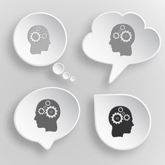 Human brain. White flat vector buttons on gray background.