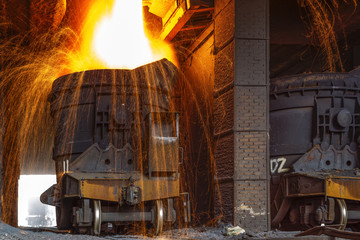 Liquid iron from ladle in the steelworks