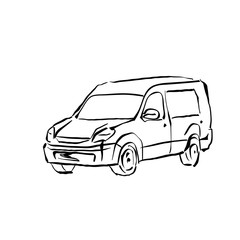 Black and white hand drawn car on white background, illustrated