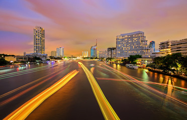 Chao Phraya River night scene in Bangkok, Thailand
