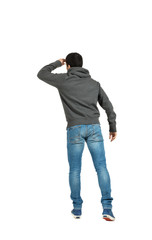 Naklejka premium Rear view of man looking away