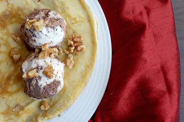 Chocolate Ice cream on a Pancake