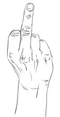 Middle finger hand sign, detailed black and white lines vector i