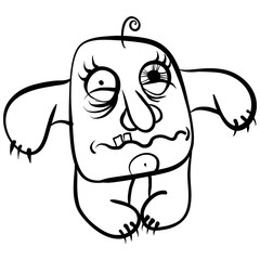 Wierd cartoon monster, absolute crazy numskull portrait, well, t