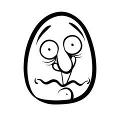 Funny cartoon face, black and white lines vector illustration.