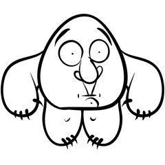 Funny cartoon monster, black and white lines vector illustration