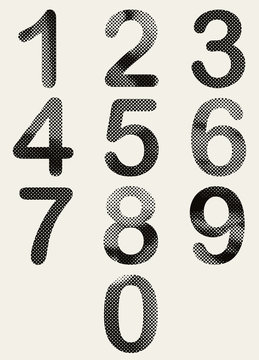 Halftone dots rounded numbers.