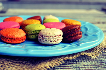 Colorful macaroons in a plate