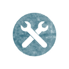 Repair icon with two wrenches, vector symbol with pixel print ha