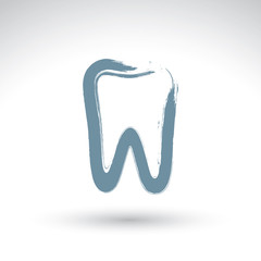 Hand drawn simple tooth icon, real ink brush drawing tooth symbo
