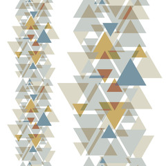 Halftone geometric colorful triangles on white background.