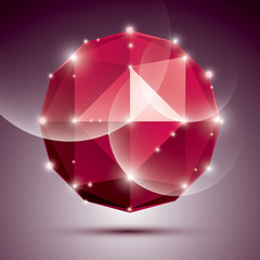 Abstract 3D ruby festive sphere with sparkles, red twinkle disco