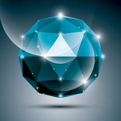 Naklejka na ściany i meble Abstract 3D cobalt shiny sphere with sparkles, sapphire glossy o