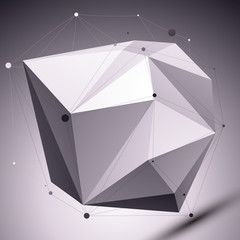 Abstract 3D asymmetric polygonal vector network pattern, graysca
