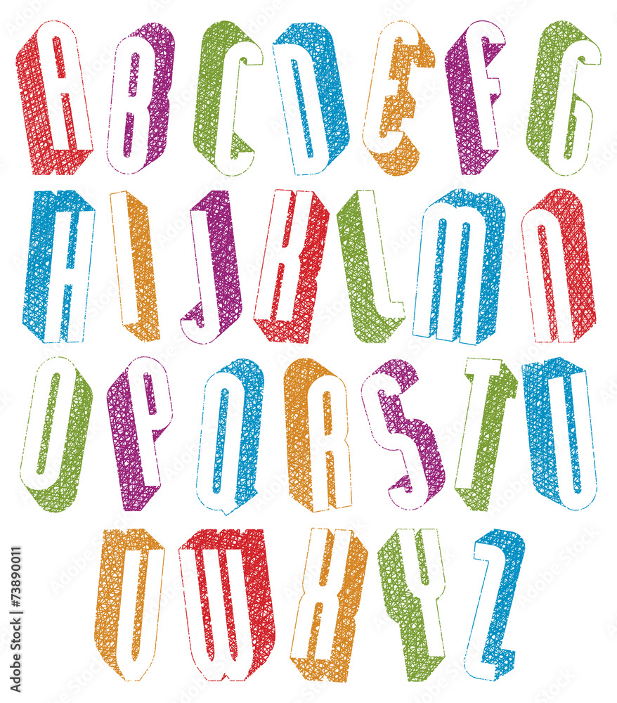Fototapete retro style tall condensed 3d font with hand drawn lines texture
