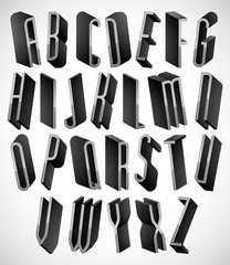 3d font, thin and tall dimensional letters set.
