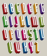 3d font, vector tall thin letters, geometric dimensional alphabe