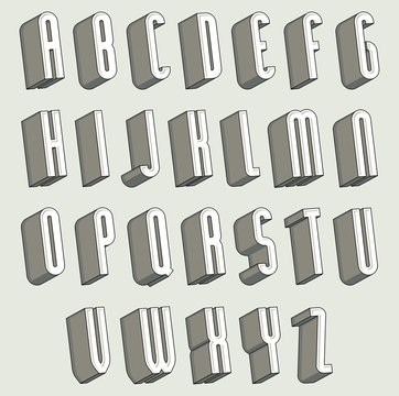 3d Font, Thin And Tall Dimensional Letters Set.