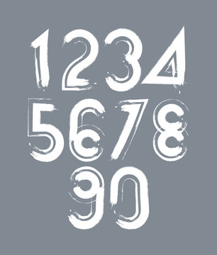 White handwritten numbers, vector doodle brushed figures, hand-p