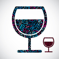 Decorative colorful vector half full wineglass filled with music