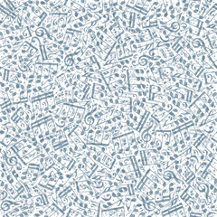 Vector halftone musical notes and treble clefs seamless pattern