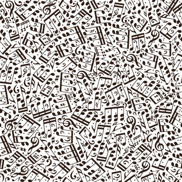 Vector brown monochromatic seamless pattern with musical notes a