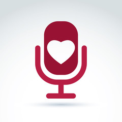 Vector illustration of red microphone with love symbol, broadcas