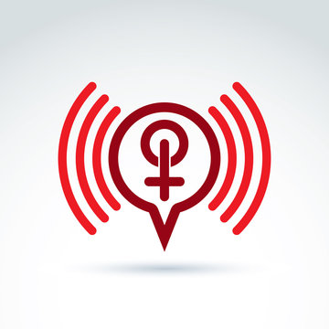 Speech bubble with a red female sign, female gender symbol. Lesb