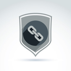 Chain link classic icon on a protection shield, teamwork system 