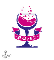 Alcohol theme vector art illustration. Festive goblet with decor