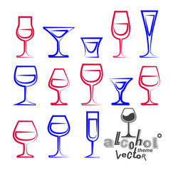 Vector glasses collection – martini, wineglass, cognac, whiske