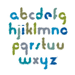 Vector bright cartoon font, handwritten watercolor lowercase let