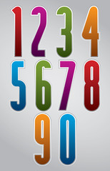 Colorful glossy decorative geometric tall numbers with white out