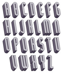 3d tall and thin font, monochrome dimensional alphabet.