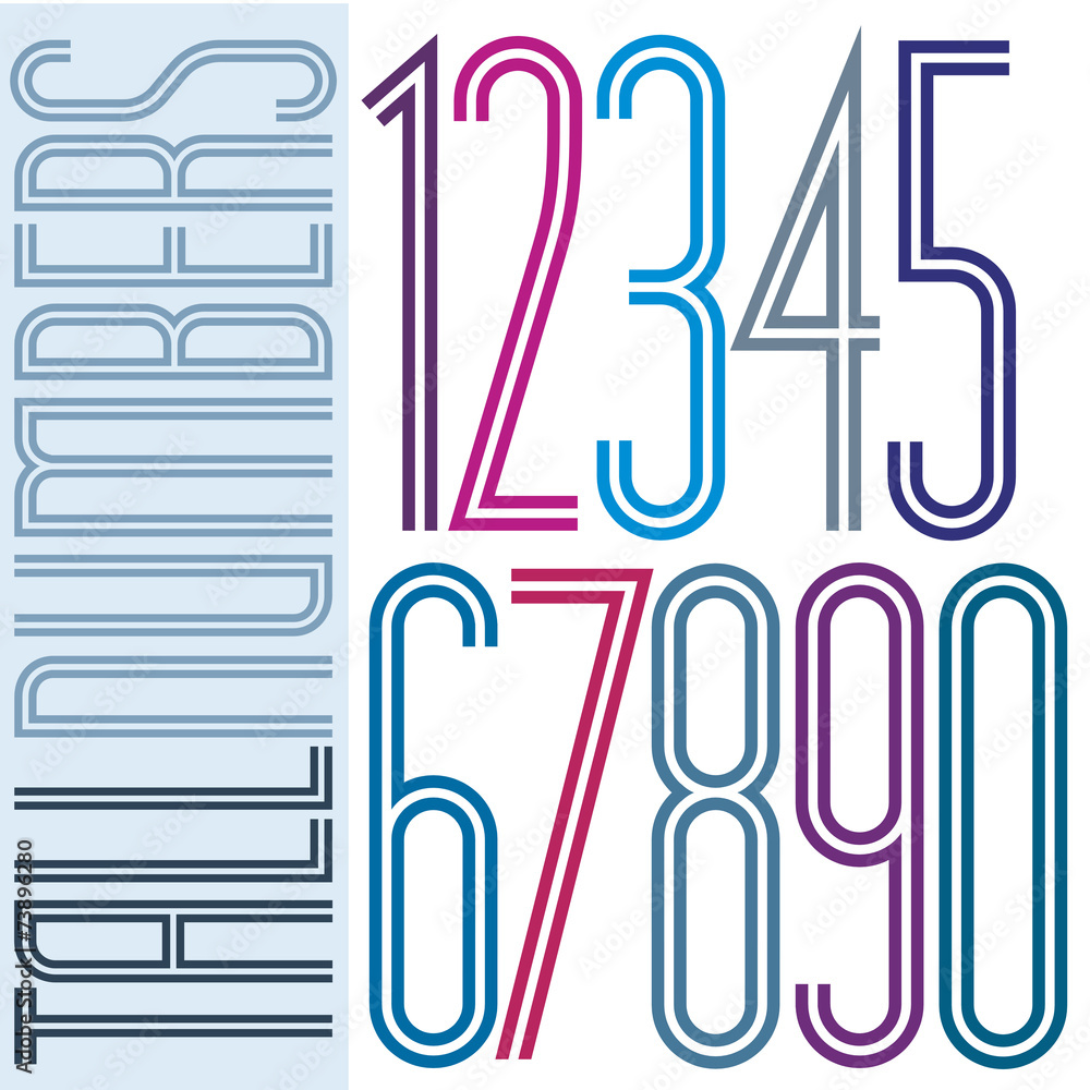 Poster poster tall colorful striped numbers with double equal lines on
