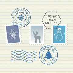 Christmas and New year postage stamps set