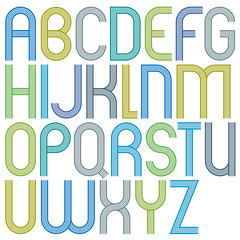 Rounded big jolly cartoon uppercase letters, striped light color