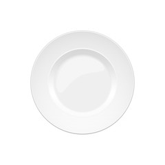 one isolated white porcelain plate on a white background