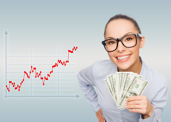 young businesswoman with dollar cash money