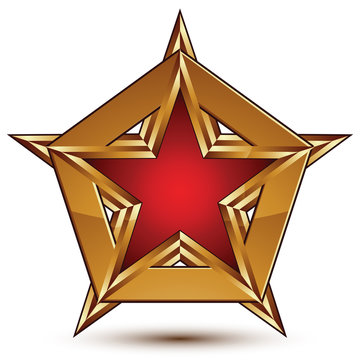 Glamorous vector template with pentagonal red star with golden o